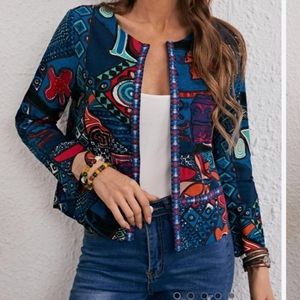 Pretty Geo and Paisley Blue open front jacket sz XL nwot